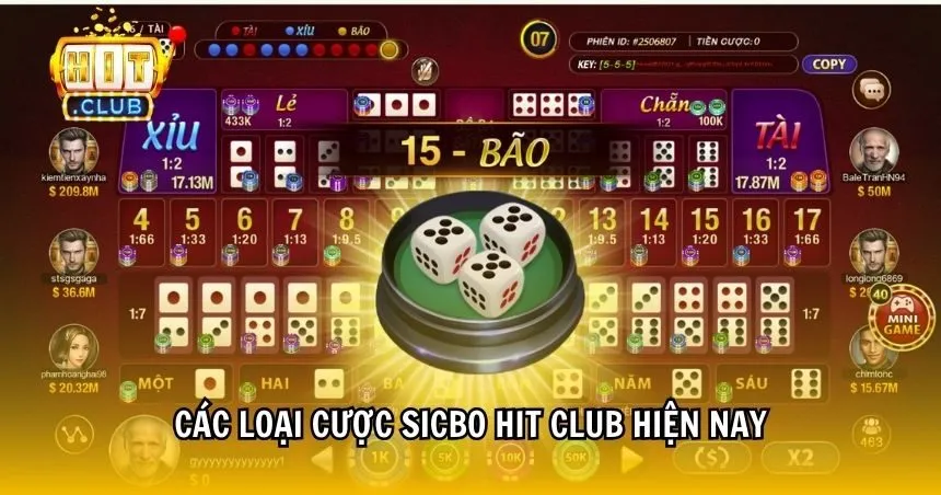 Các loại cược Sicbo HIT CLUB hiện nay